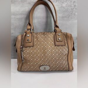Fossil Tan Leather Handbag Purse Satchel Bag